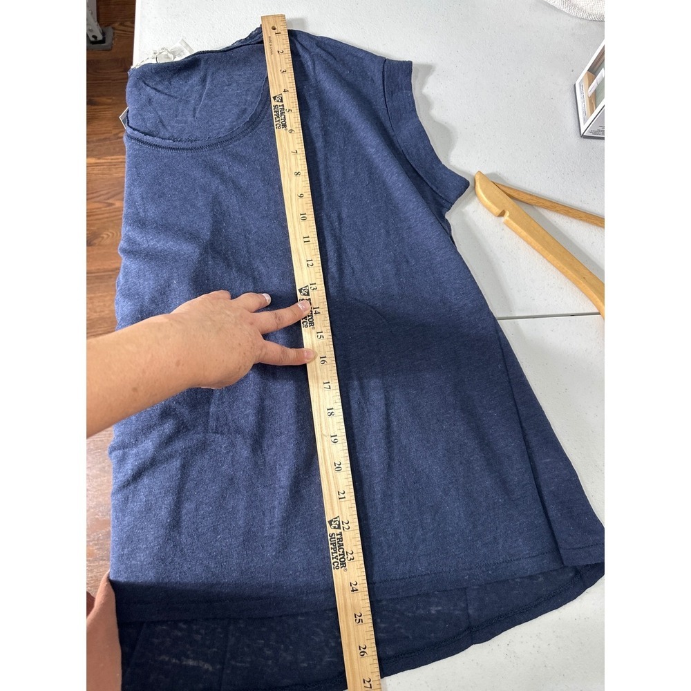 Tulip B  Womens Navy Blue Linen Blend High-Low Pleated Back Top S - Picture 10 of 11